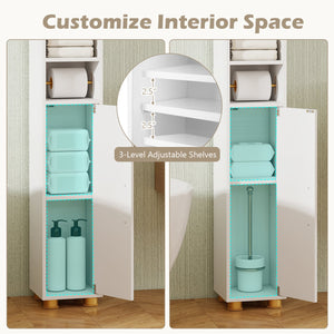 Narrow Bathroom Storage Cabinet with Open Shelves and Toilet Paper Holder-White view 7
