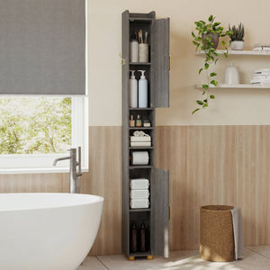 Narrow Bathroom Storage Cabinet with Open Shelves and Toilet Paper Holder-Gray view 3