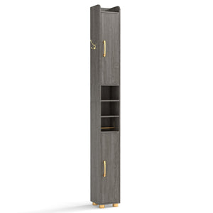 Narrow Bathroom Storage Cabinet with Open Shelves and Toilet Paper Holder-Gray
