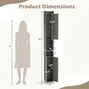 Narrow Bathroom Storage Cabinet with Open Shelves and Toilet Paper Holder-Gray view 4