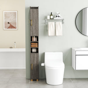 Narrow Bathroom Storage Cabinet with Open Shelves and Toilet Paper Holder-Gray view 5