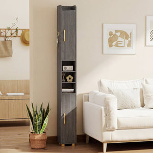 Narrow Bathroom Storage Cabinet with Open Shelves and Toilet Paper Holder-Gray view 6