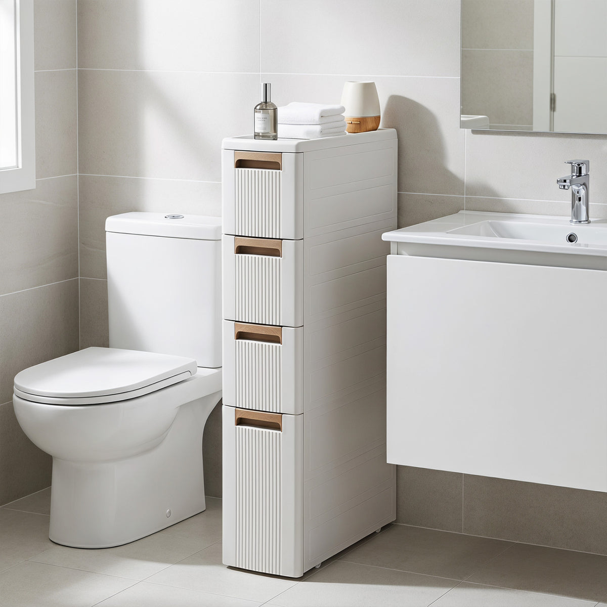 Narrow Storage Cabinet with Drawers and Removable Dividers-M view 2
