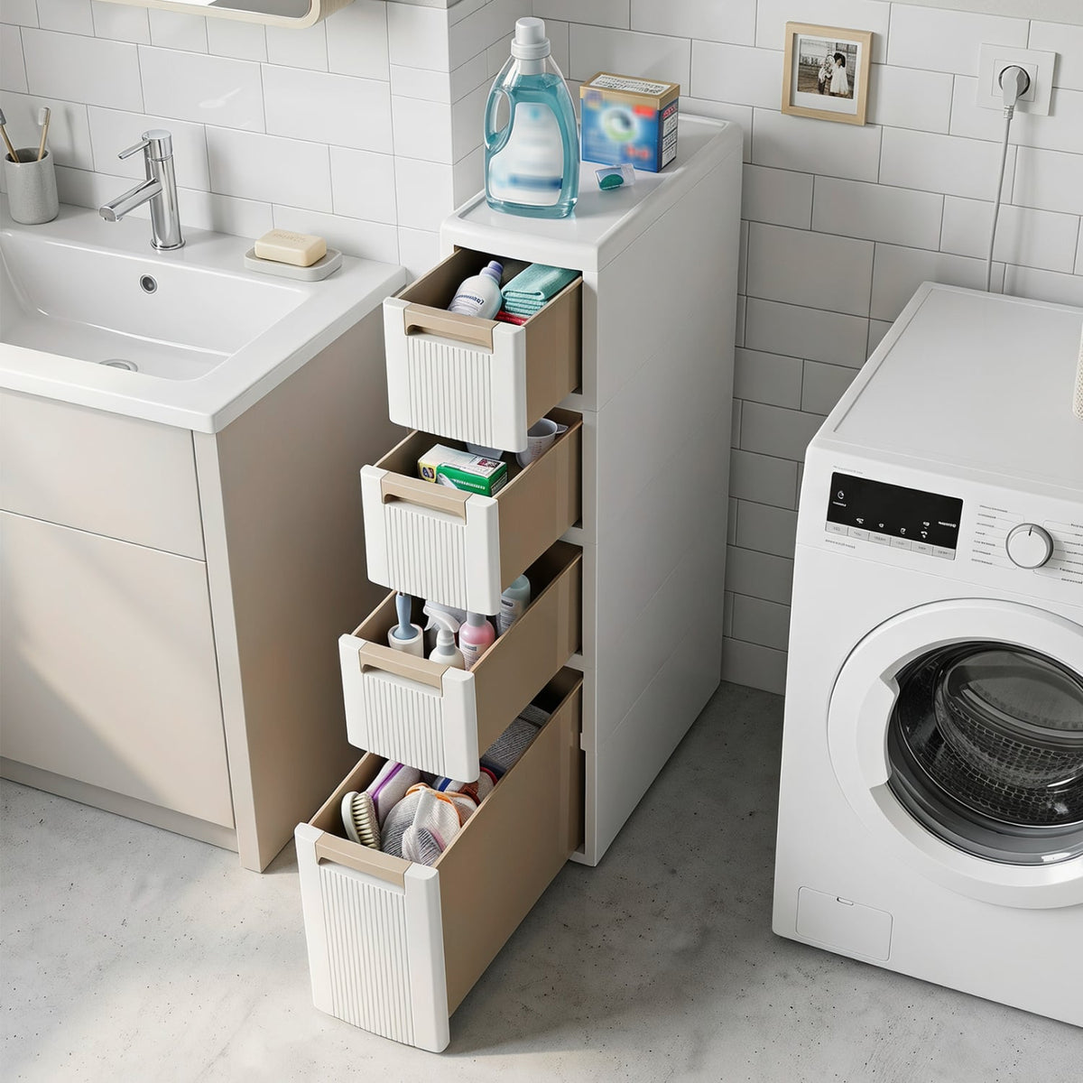 Narrow Storage Cabinet with Drawers and Removable Dividers-M view 3