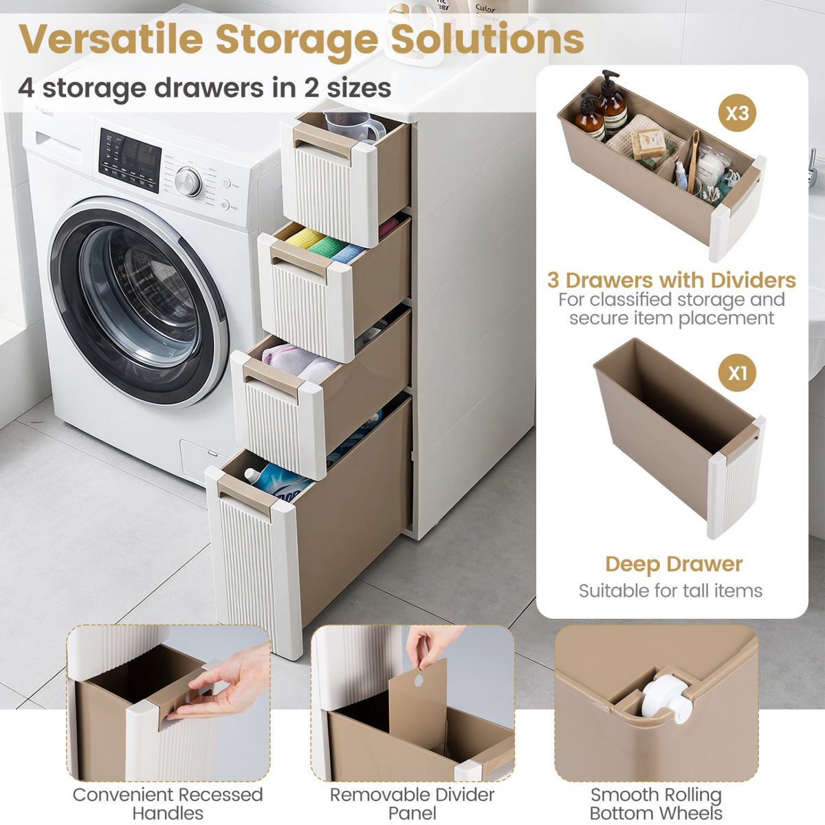 Narrow Storage Cabinet with Drawers and Removable Dividers-M view 7