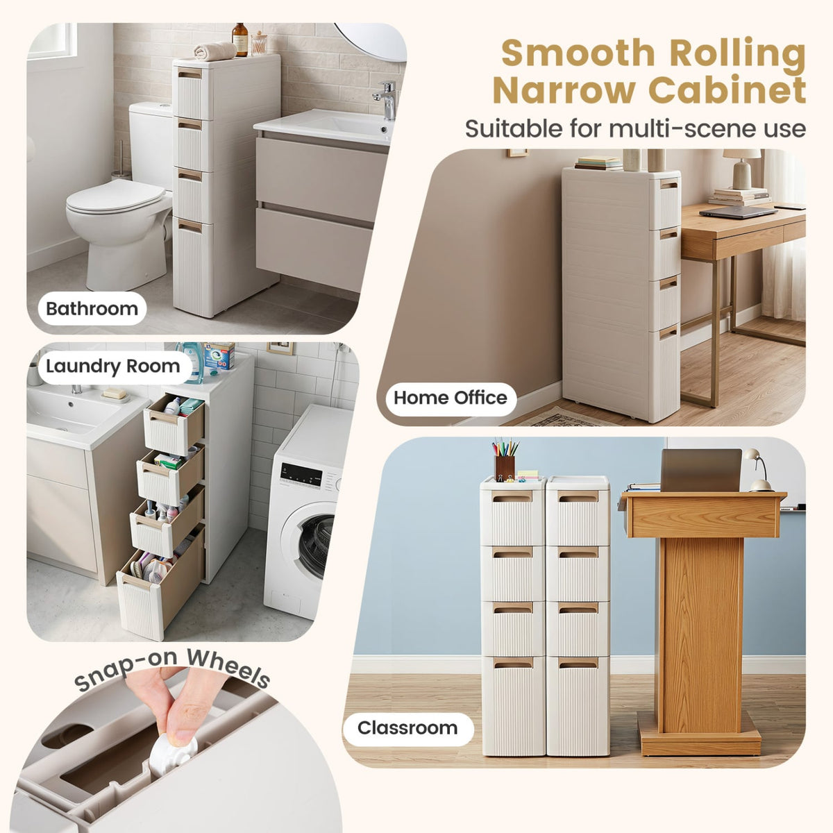 Narrow Storage Cabinet with Drawers and Removable Dividers-M view 9