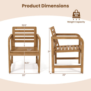 Natural Wood Patio Armchair with Slanted Back and Slatted Seat view 4