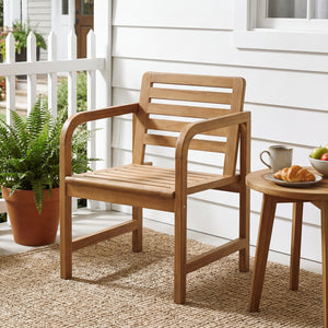 Natural Wood Patio Armchair with Slanted Back and Slatted Seat view 2