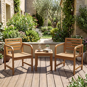 Natural Wood Patio Armchair with Slanted Back and Slatted Seat view 3