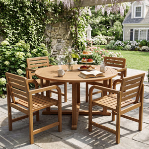 Natural Wood Patio Armchair with Slanted Back and Slatted Seat view 5