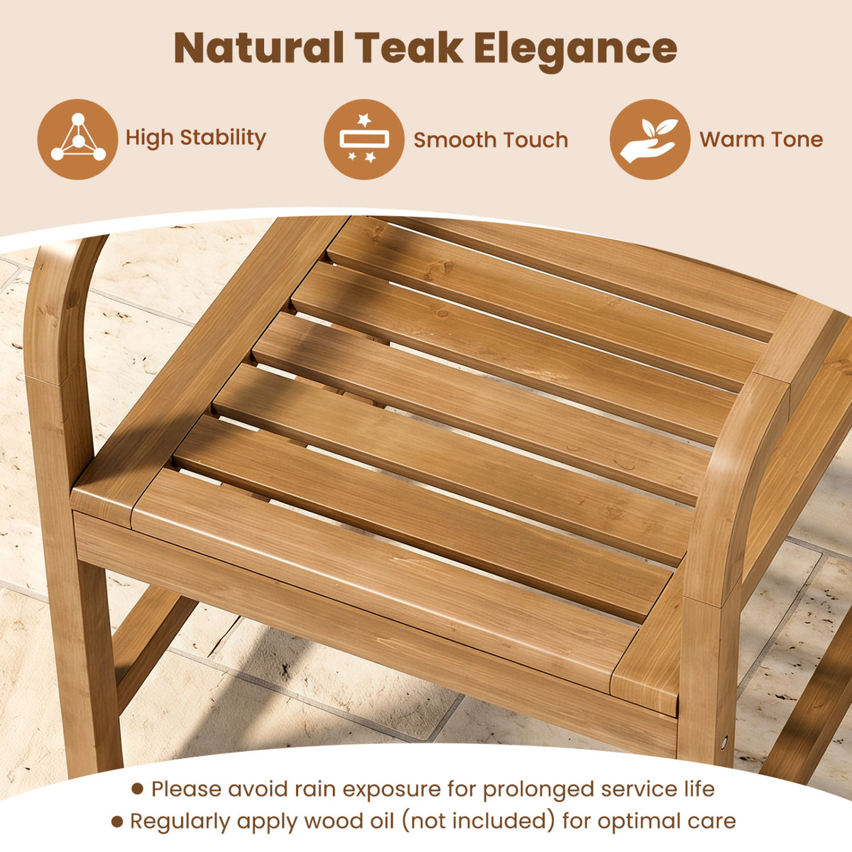 Natural Wood Patio Armchair with Slanted Back and Slatted Seat view 6