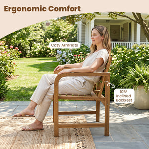 Natural Wood Patio Armchair with Slanted Back and Slatted Seat view 8