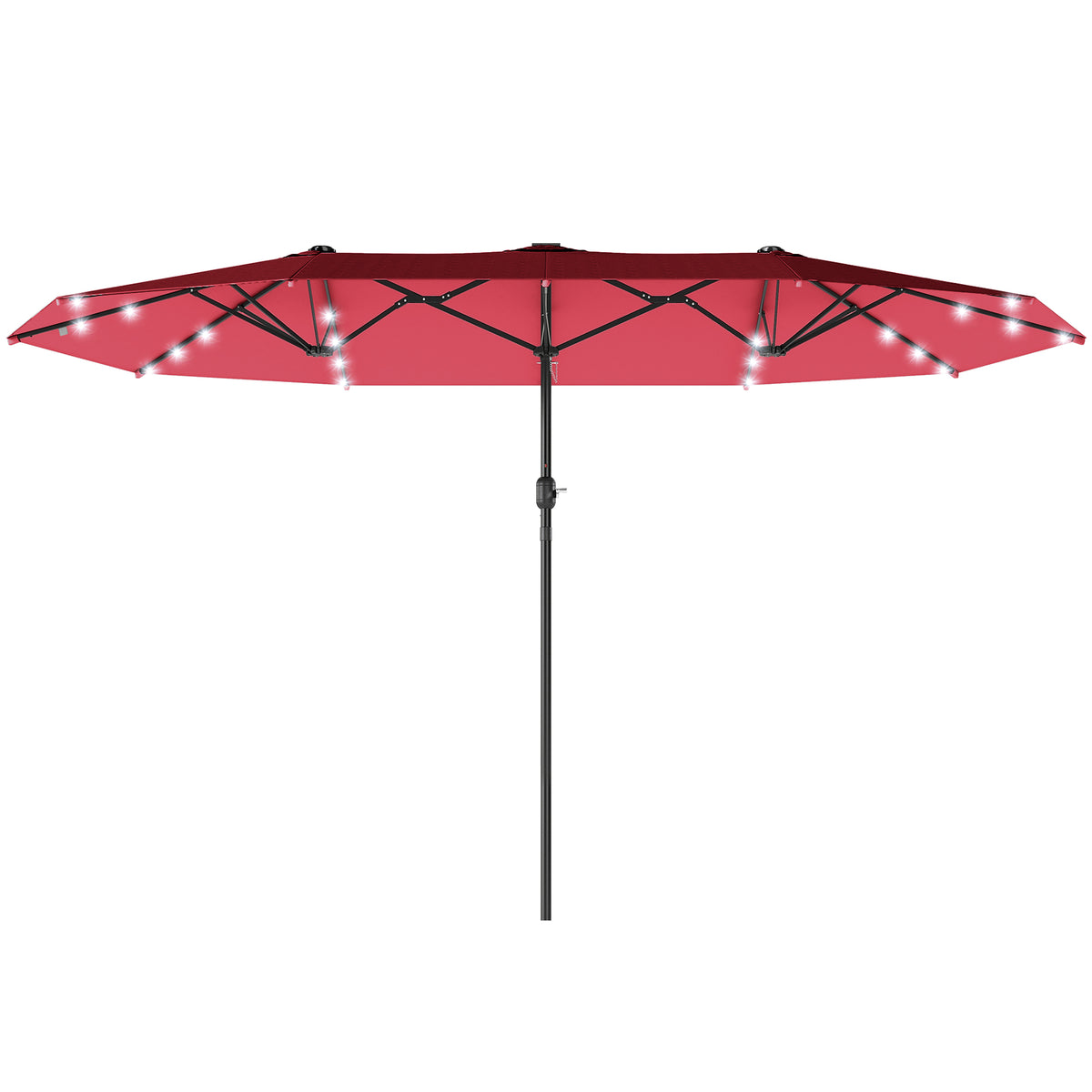 174" Double-Sided Sun Umbrella Garden Parasol Patio Sun Shade Outdoor with LED Solar Light, Khaki – view 22