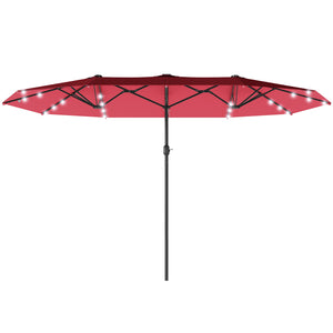 174" Double-Sided Sun Umbrella Garden Parasol Patio Sun Shade Outdoor with LED Solar Light, Khaki – view 22