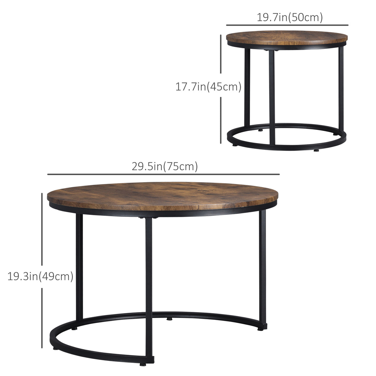 Nesting Tables, 29" Round Coffee Table Set of 2, Modern Side Tables for Living Room with Metal Base – view 2