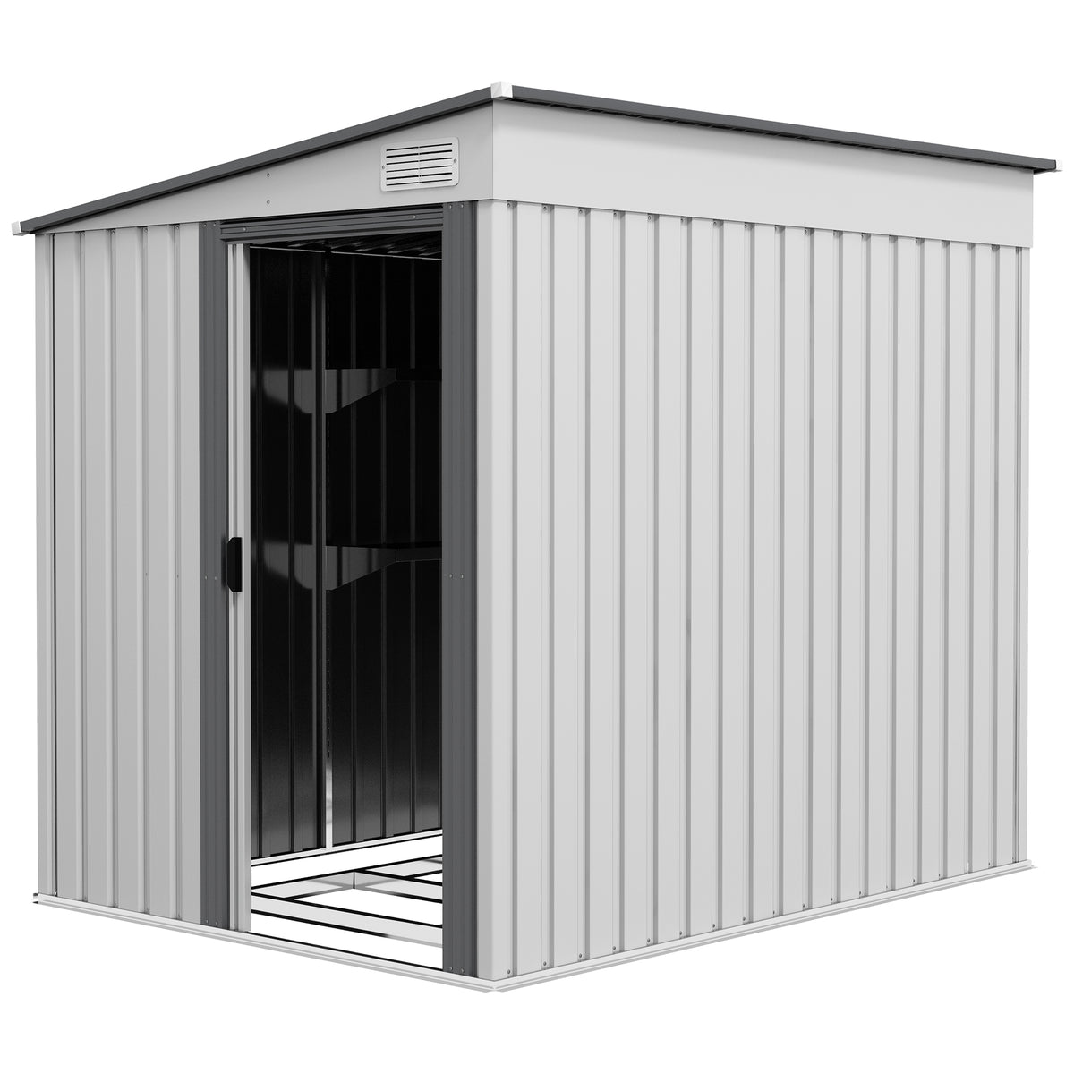 5'x7' Lean to Galvanized Metal Shed with Foundation, Garden Tool Storage House with Sliding Door and 2 – view 22