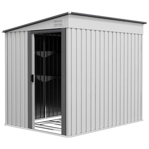 5'x7' Lean to Galvanized Metal Shed with Foundation, Garden Tool Storage House with Sliding Door and 2 – view 22