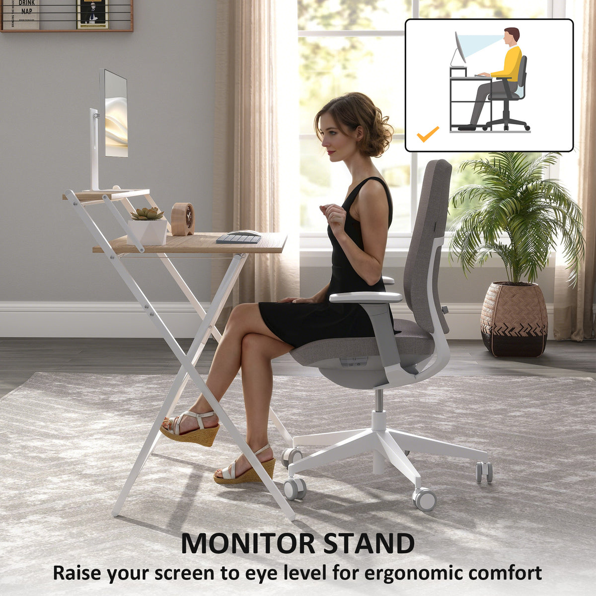 Folding Computer Desk, 32" Foldable Desk with Monitor Shelf for Small Space, Home Office, Easy Assembly, Natural Wood