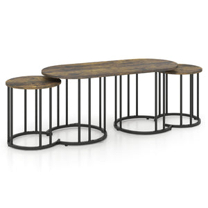 Nesting Coffee Table Set of 3 with Faux Marble Tabletop and Powder-coated Gold Metal Frame-Rustic Brown view 4