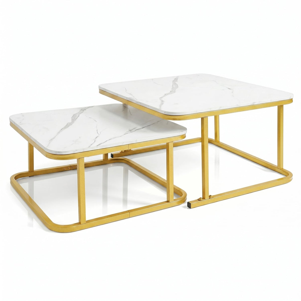 Nesting Coffee Table Set of 2 with Faux Marble Top and Metal Frame-White view 4