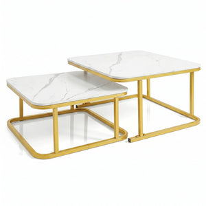 Nesting Coffee Table Set of 2 with Faux Marble Top and Metal Frame-White view 4