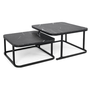 Nesting Coffee Table Set of 2 with Faux Marble Top and Metal Frame-Black view 4