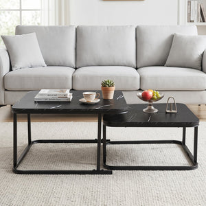 Nesting Coffee Table Set of 2 with Faux Marble Top and Metal Frame-Black view 6