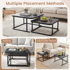 Nesting Coffee Table Set of 2 with Faux Marble Top and Metal Frame-Black view 7