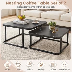 Nesting Coffee Table Set of 2 with Faux Marble Top and Metal Frame-Black view 8