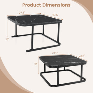 Nesting Coffee Table Set of 2 with Faux Marble Top and Metal Frame-Black view 5