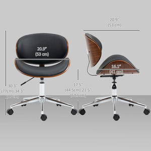 Office Chair, Faux Leather and Bentwood Computer Desk Chair with 360 Degree Swivel Wheels, Adjustable Height and Curved Seat, Black