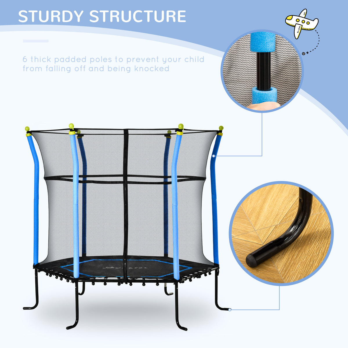 Soozier 63" Kids Trampoline Mini Indoor Bouncer Jumper with Enclosure Net Elastic Thick Padded Pole Gift for Child Toddler Age 3-6 Years Old
