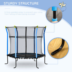 Soozier 63" Kids Trampoline Mini Indoor Bouncer Jumper with Enclosure Net Elastic Thick Padded Pole Gift for Child Toddler Age 3-6 Years Old
