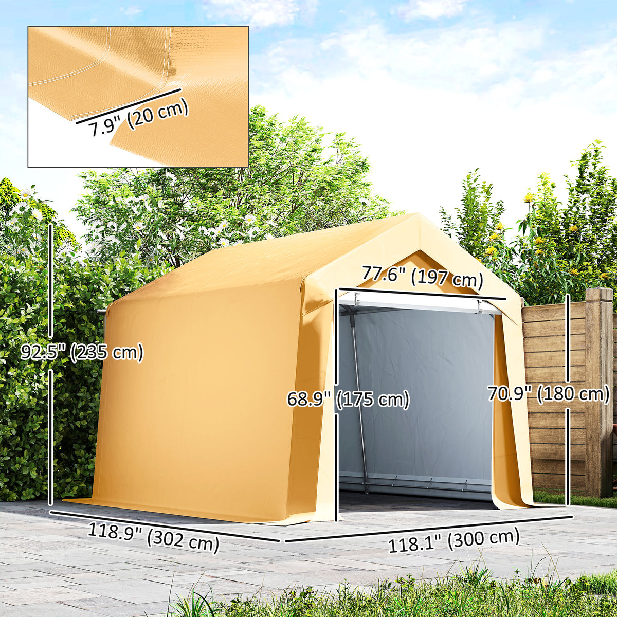 7' x 12' Outdoor Storage Shed Portable Garage with Roll-up Door for Motorcycle, Bike, Garden Tools, Beige – view 16