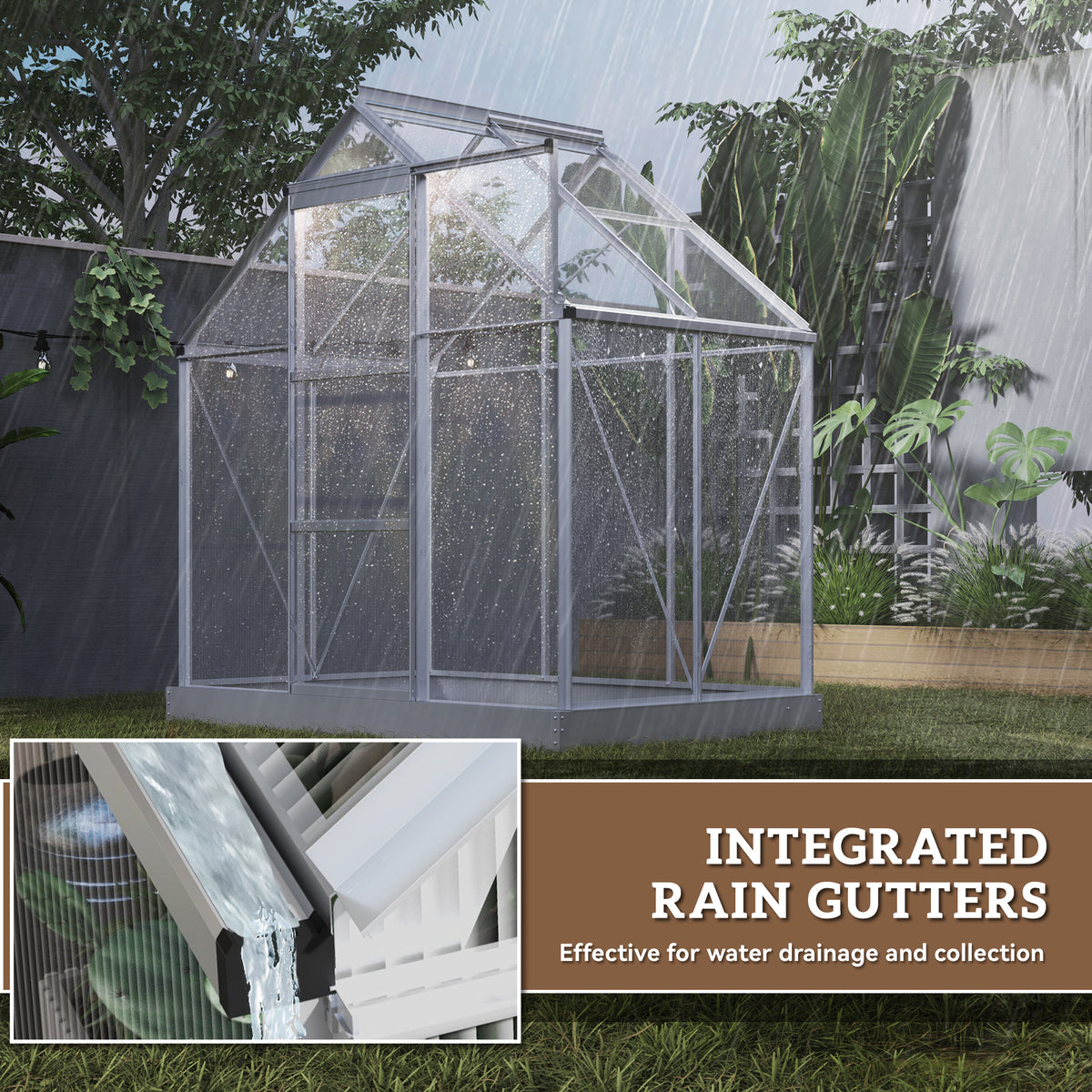 6' x 4' Walk-In Greenhouse, Polycarbonate Greenhouse with Sliding Door, Window, Aluminium Frame – view 6