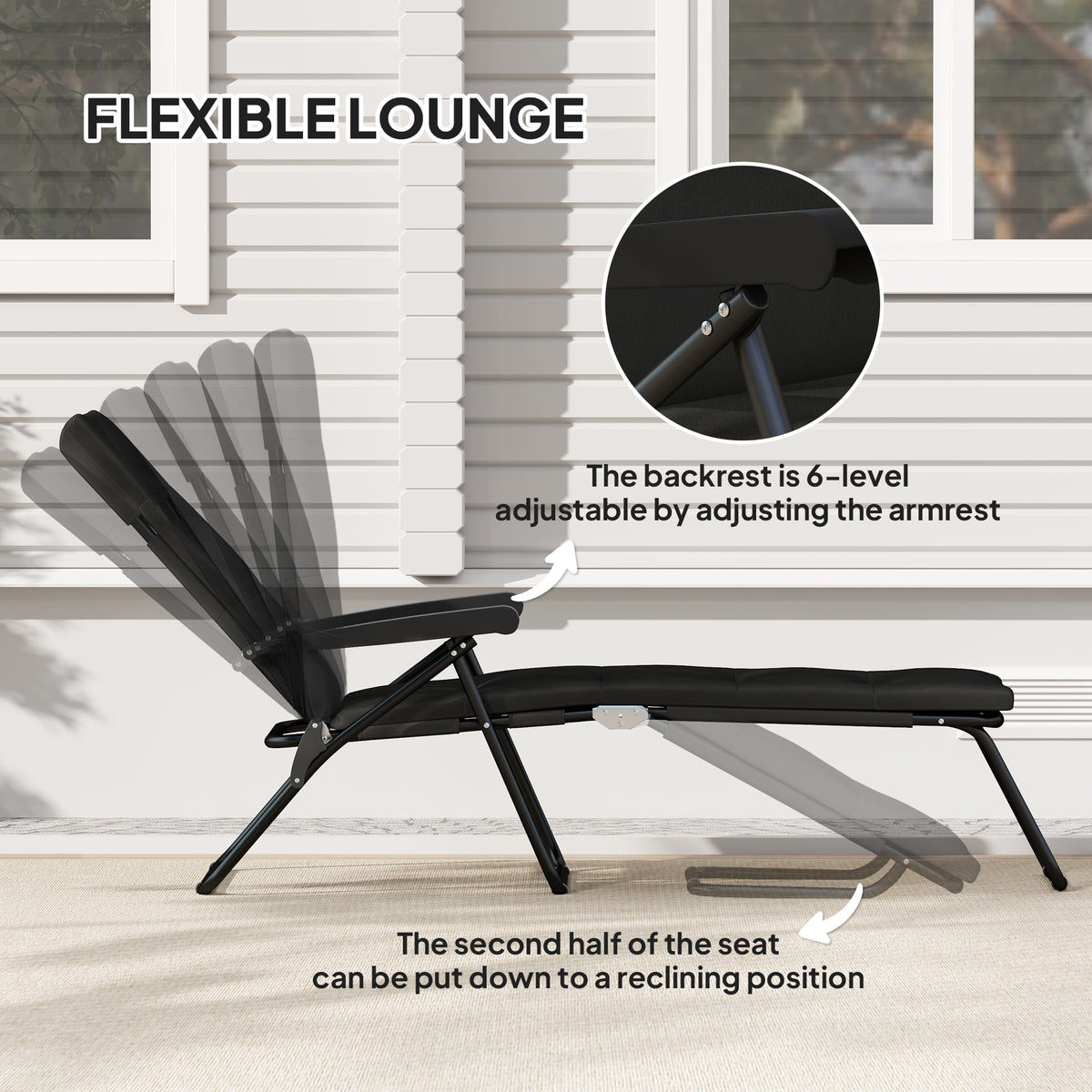 Foldable Lounge Chair, Reclining Patio Sun Lounger with 6-Position Adjustable Back, Blue and White