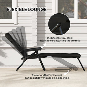 Foldable Lounge Chair, Reclining Patio Sun Lounger with 6-Position Adjustable Back, Blue and White