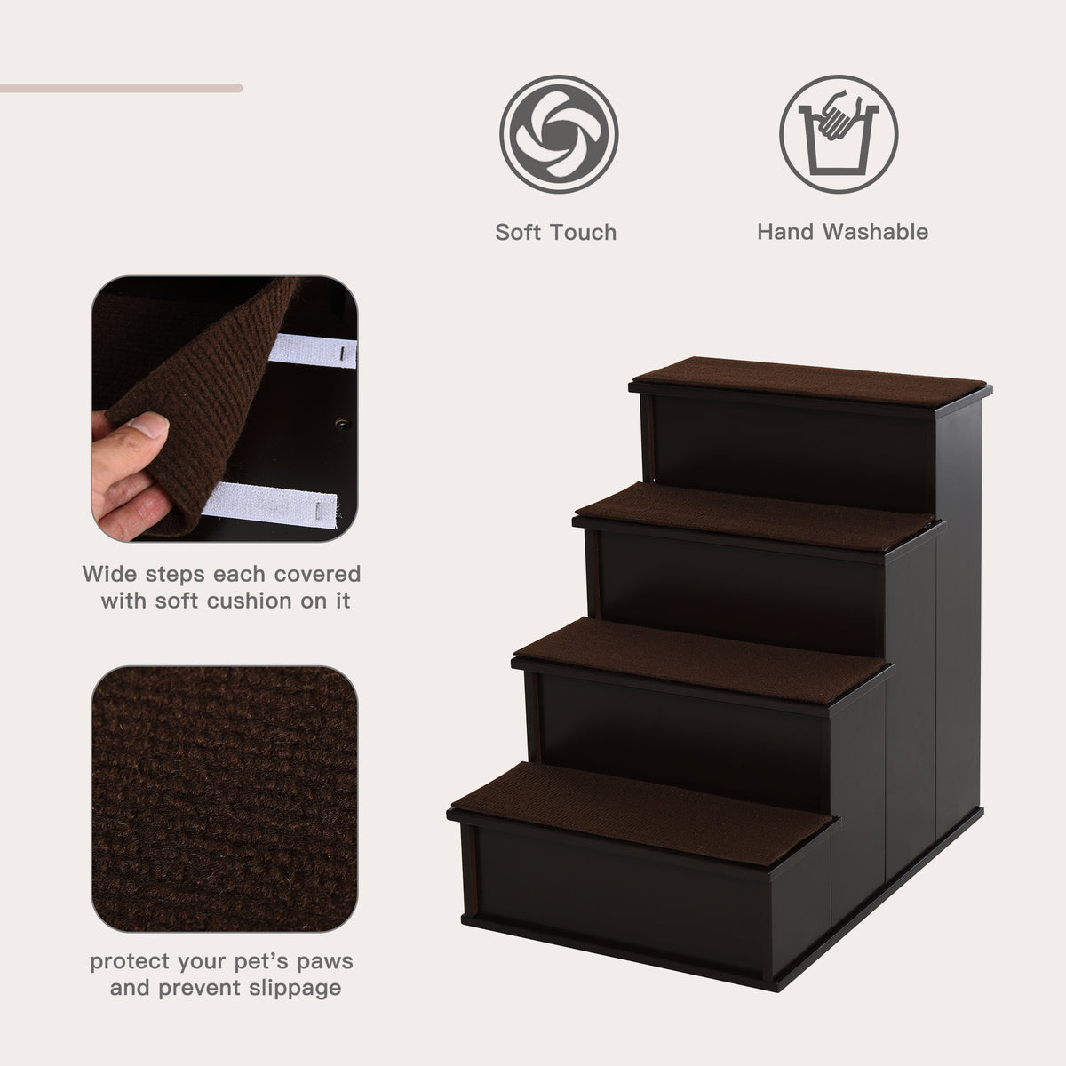 4 Levels Wooden Dog Steps Pet Stairs for High Bed, Cat Ladder for Bed Couch with Non-Slip Carpet – view 5