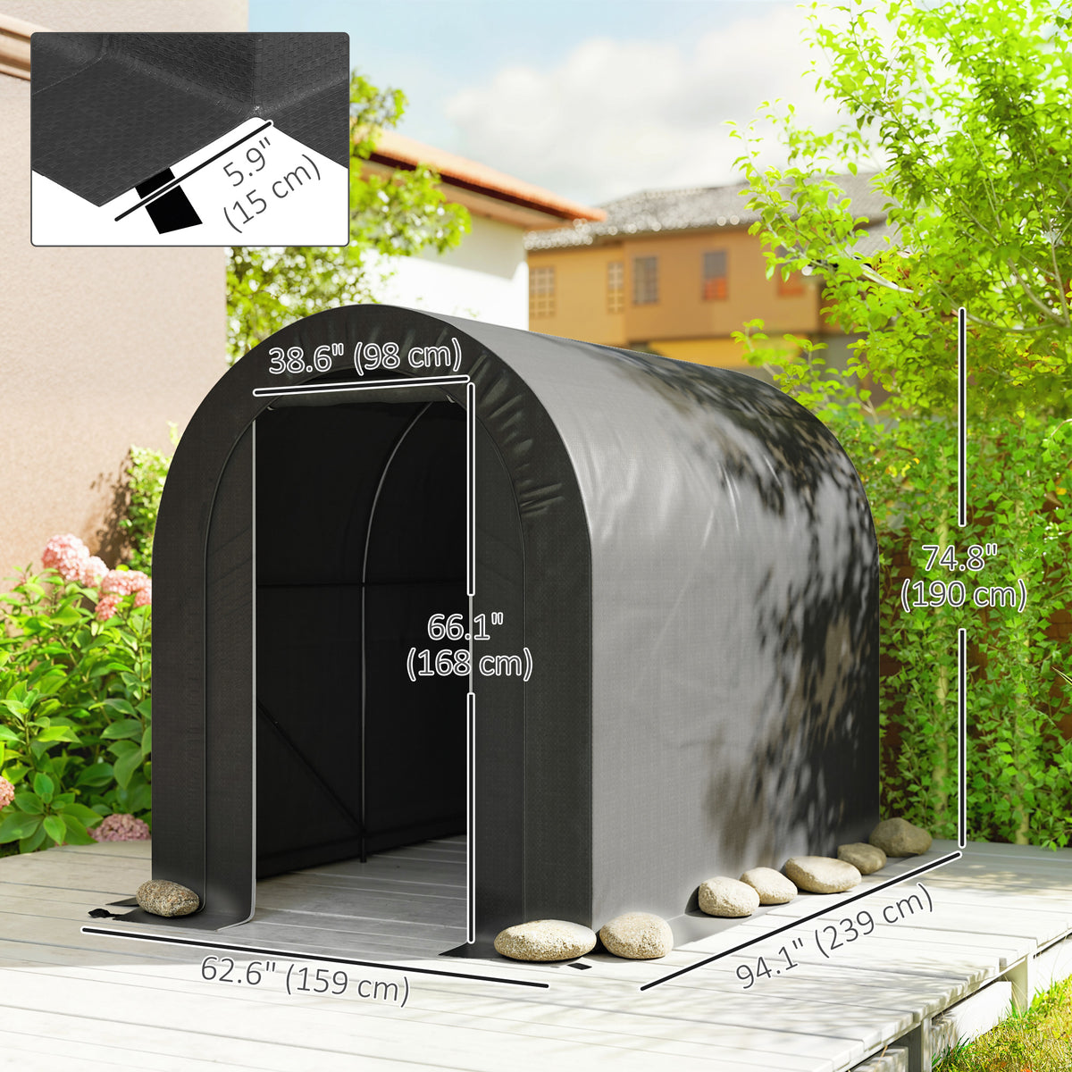 5' x 8' Outdoor Storage Shed, Heavy Duty Galvanized Steel Portable Shed for Bike, Motorcycle, Garden Tools – view 2