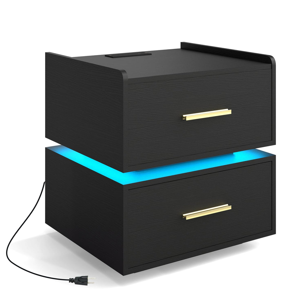 Nightstand with Charging Station LED Bedside Table with 2 Storage Drawers-Black view 4