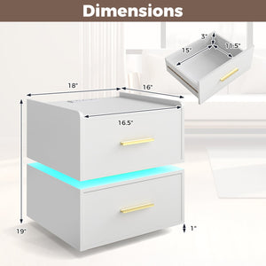 Nightstand with Charging Station LED Bedside Table with 2 Storage Drawers-White view 5