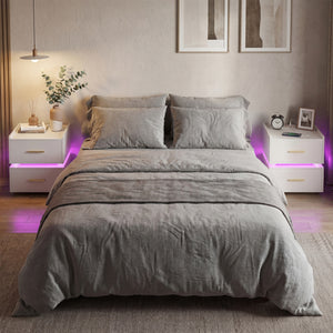 Nightstand with Charging Station LED Bedside Table with 2 Storage Drawers-White view 9