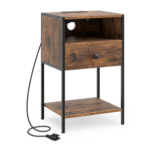 Nightstand with Charging Station Bedside Table with USB Ports and Outlets-Rustic Brown view 4