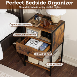 Nightstand with Charging Station Bedside Table with USB Ports and Outlets-Rustic Brown view 8
