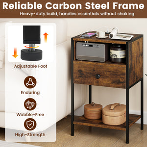 Nightstand with Charging Station Bedside Table with USB Ports and Outlets-Rustic Brown view 9