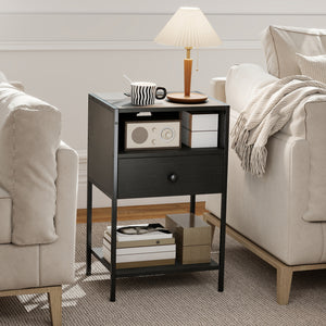 Nightstand with Charging Station Bedside Table with USB Ports and Outlets-Black view 2