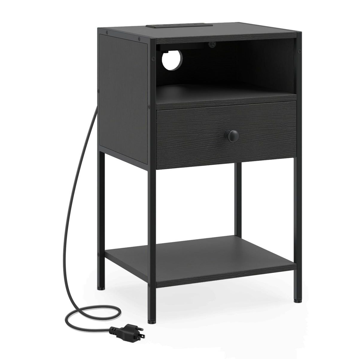 Nightstand with Charging Station Bedside Table with USB Ports and Outlets-Black view 4