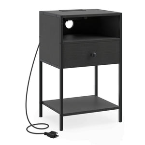 Nightstand with Charging Station Bedside Table with USB Ports and Outlets-Black view 4