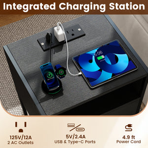 Nightstand with Charging Station Bedside Table with USB Ports and Outlets-Black view 7