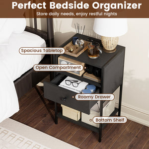 Nightstand with Charging Station Bedside Table with USB Ports and Outlets-Black view 8